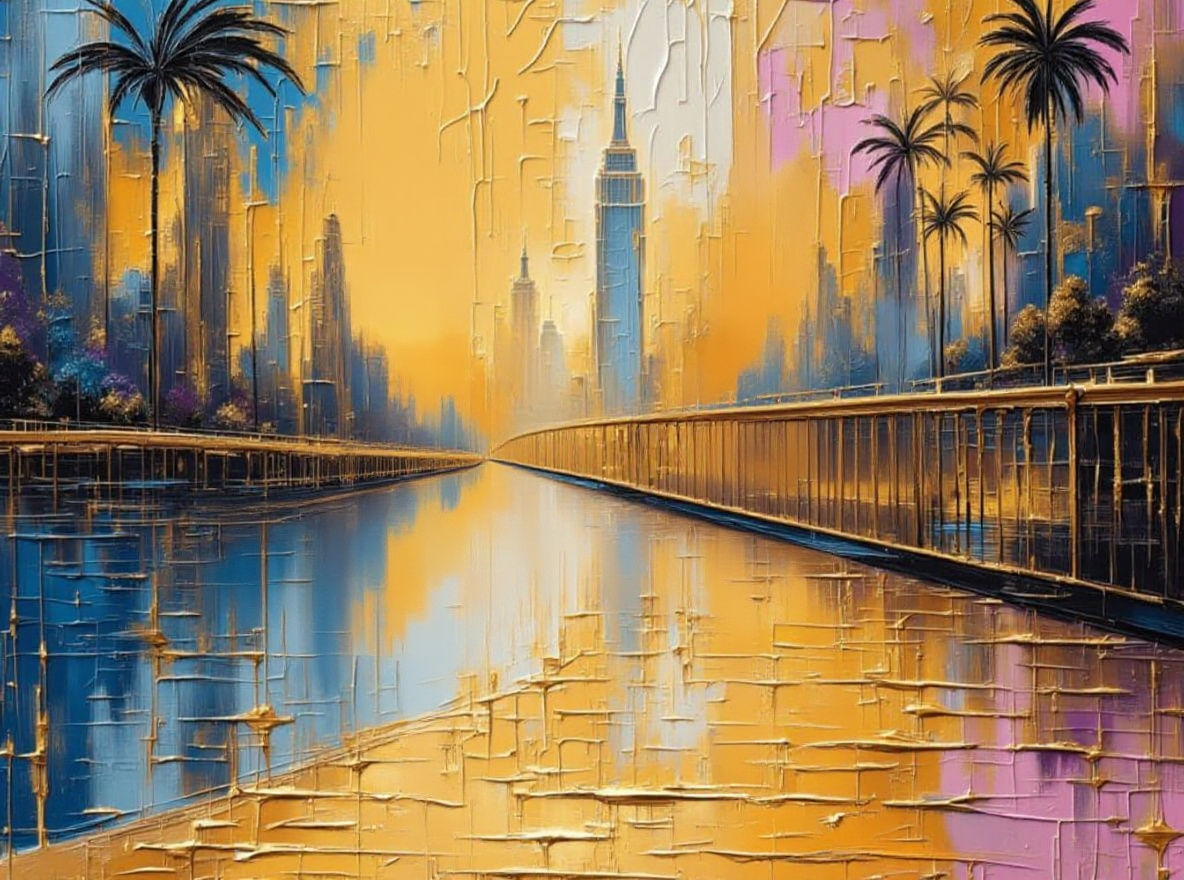 Black Woman in Vibrant Cityscape, Impasto Painting