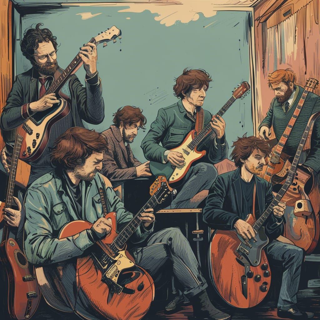 Guitar Players in a Band Performance