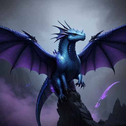 Blue and Purple Dragon in Detailed Matte Painting