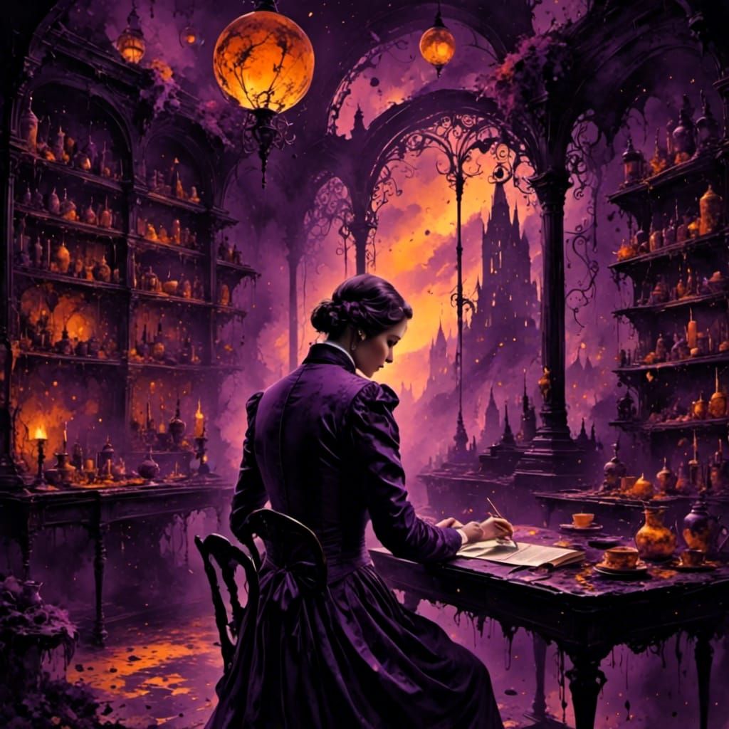 Abstract Violet Ink Blotches in Digital Art Style