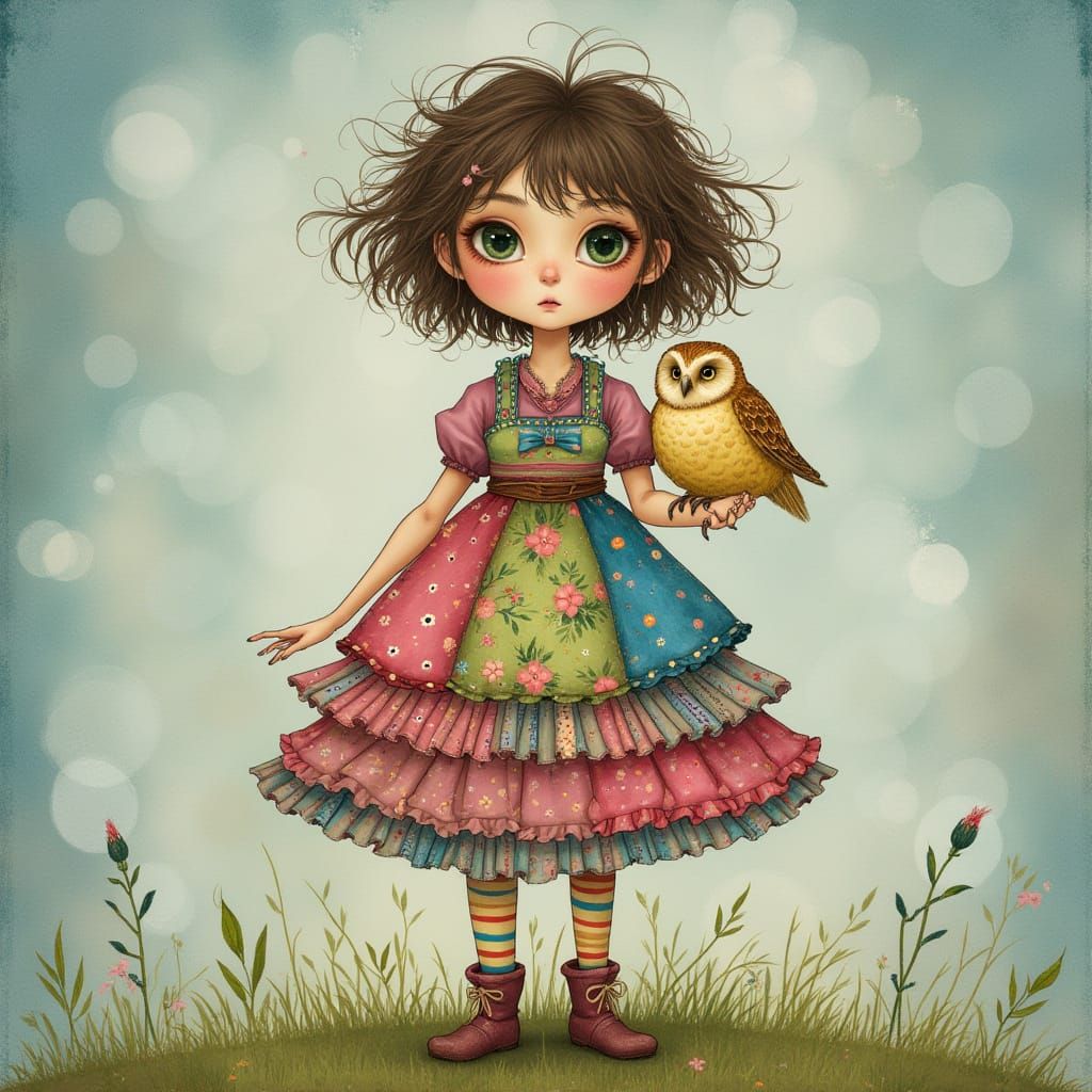 Enchanted Whimsy: A Young Witch in a Vibrant, Layered Dress