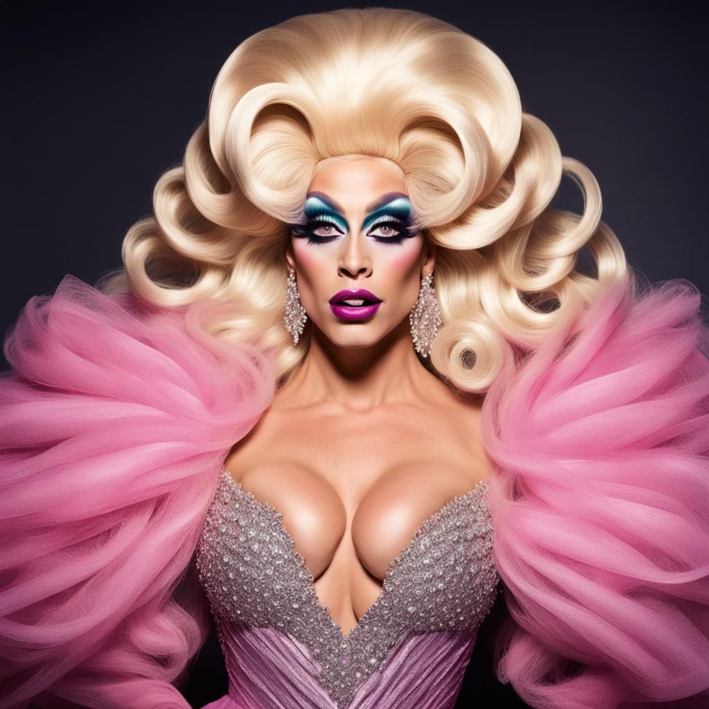 Drag Queen Transformation with Gown and Blonde Wig