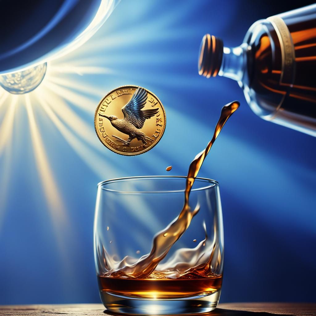 Coin Falls Into Whiskey Glass: Fantasy Concept Art