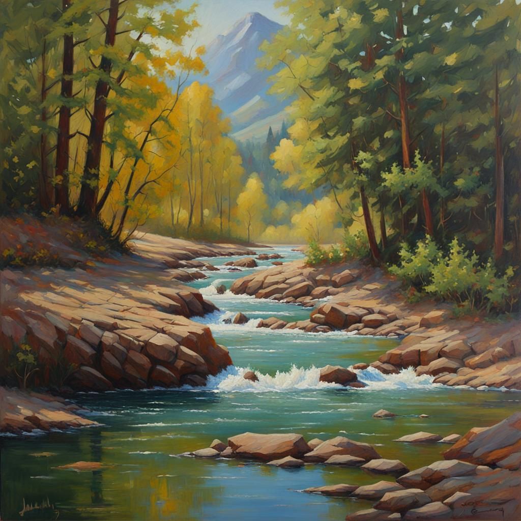 Lush Nature Scene as Oil Painting