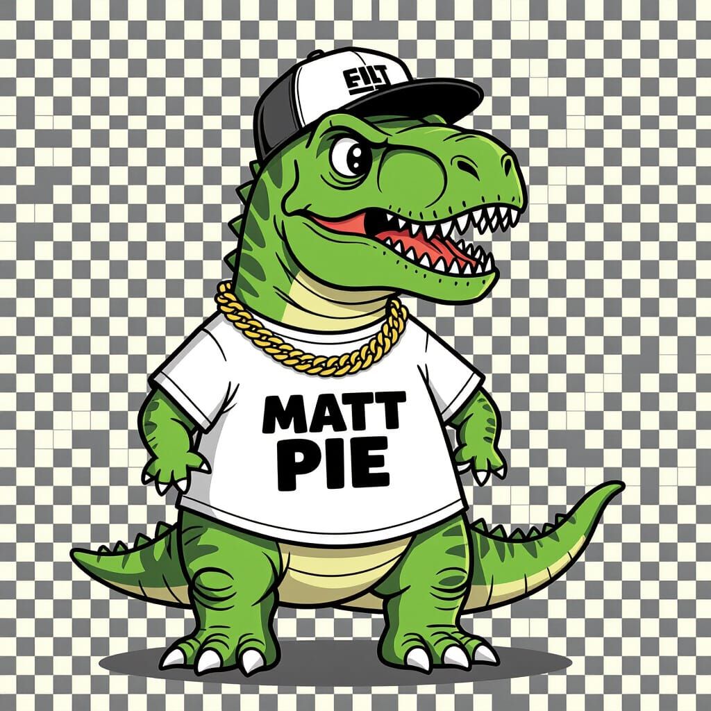 Cartoon T-Rex with Gold Chain and Cap in Funky Tones