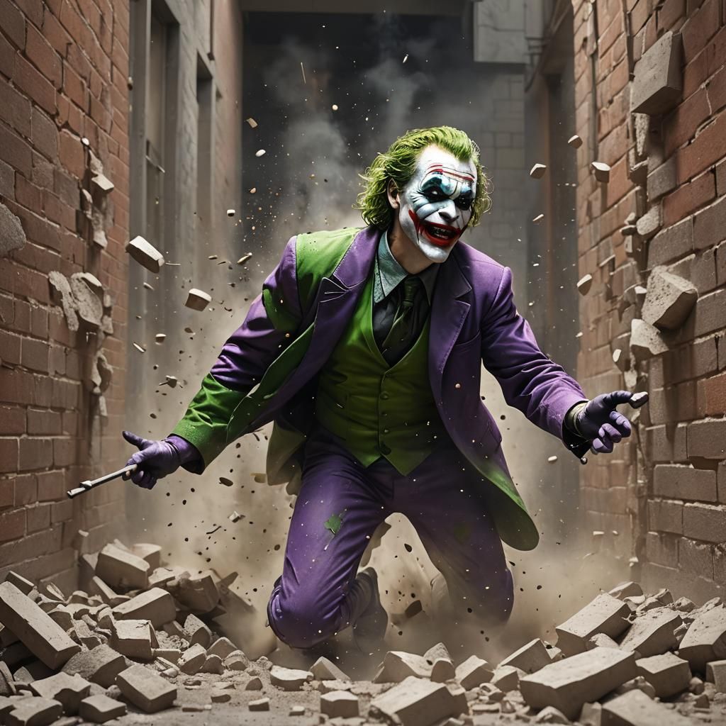 the joker smashing through a wall. Explosive