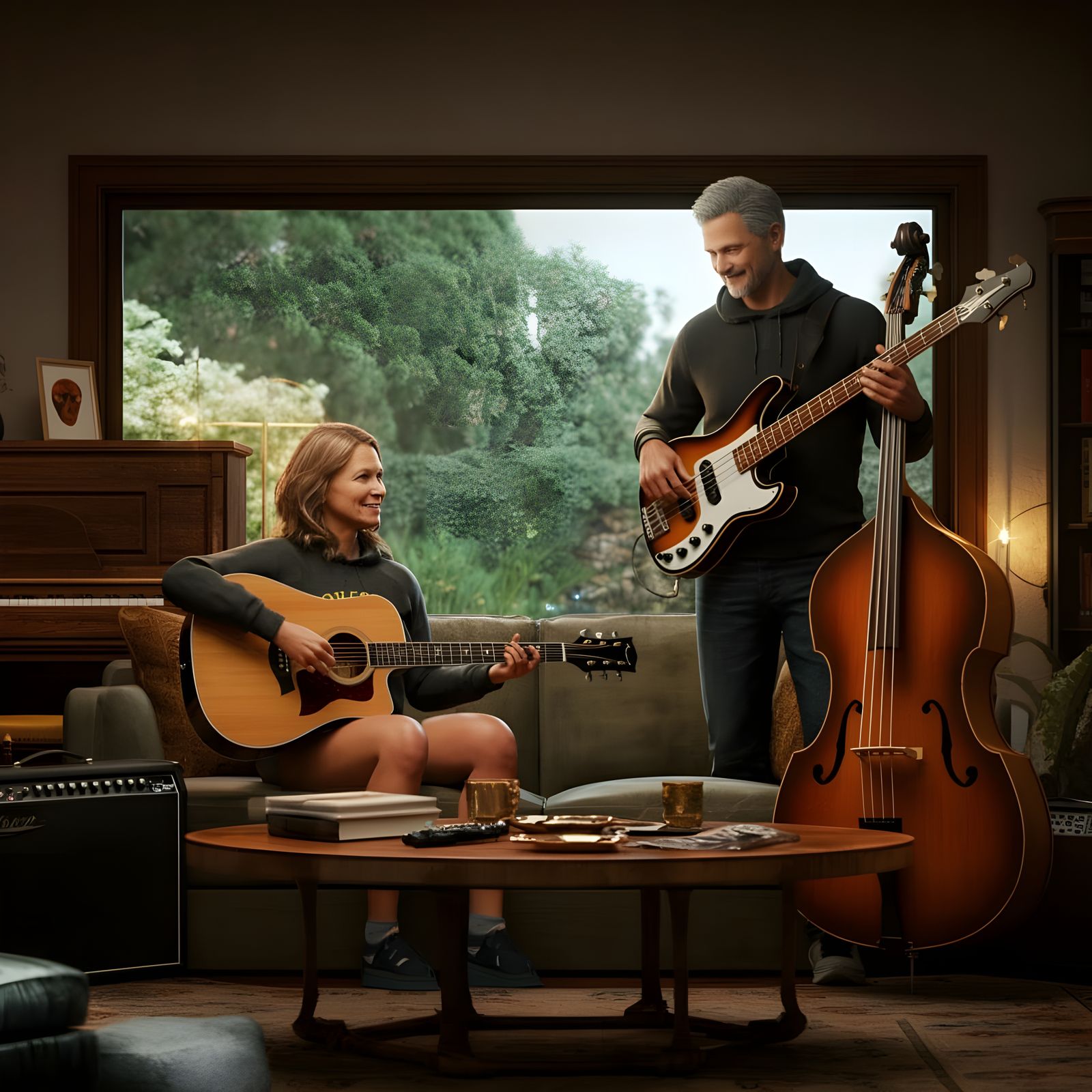 Romantic Music Duo in a Music Room