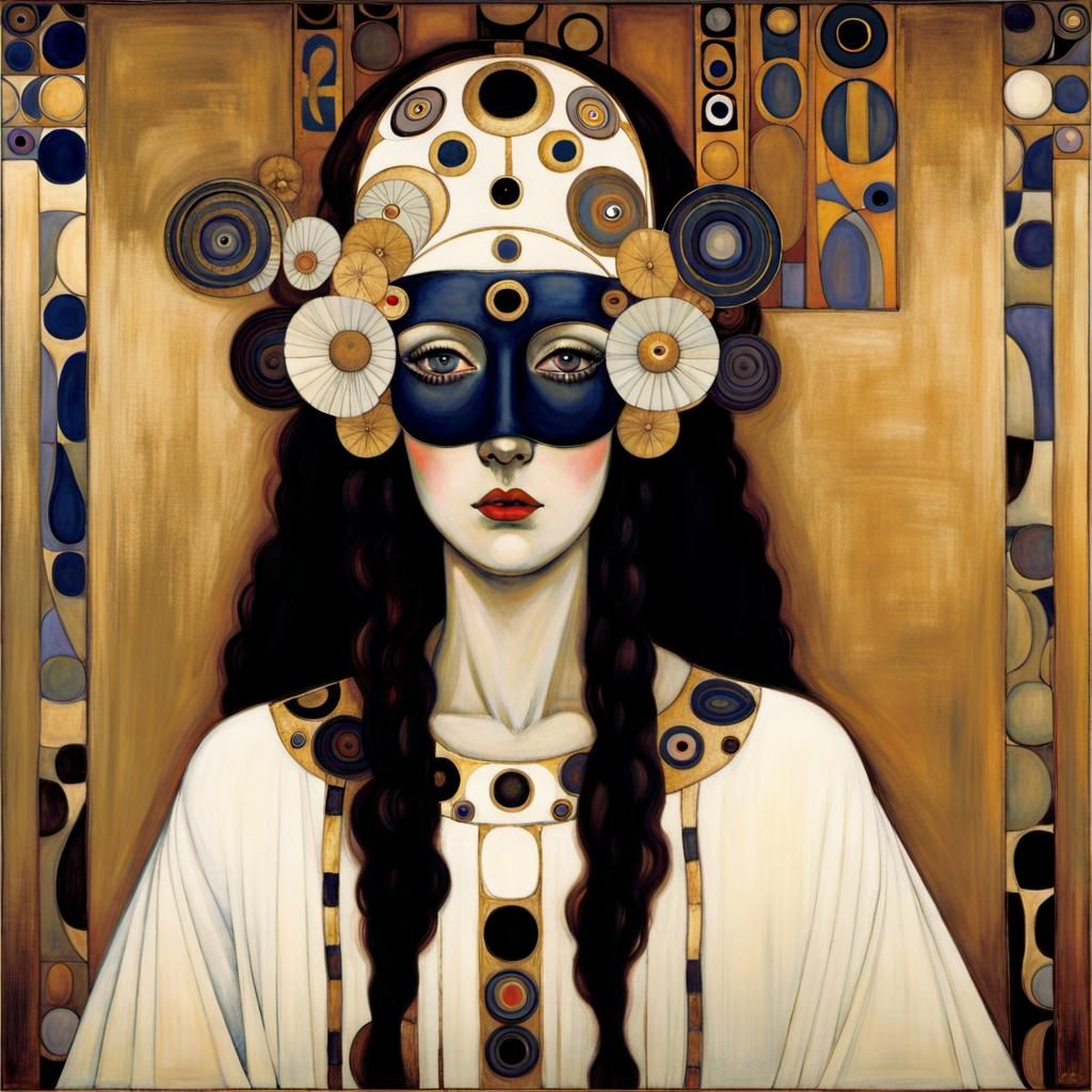 Masked Priestess in Klimt Style