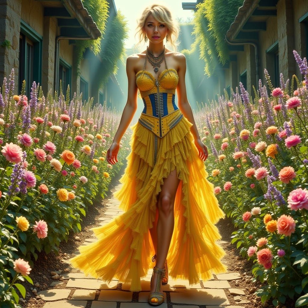 Elegant Woman in Garden, Art Nouveau Style