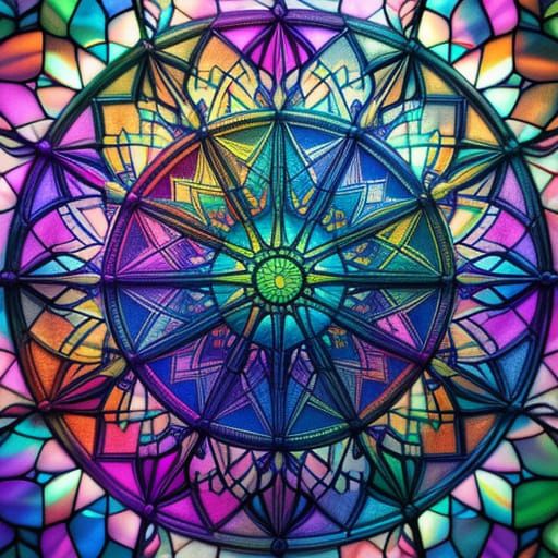 Iridescent Dream Catchers in Stained Glass: 3D Render