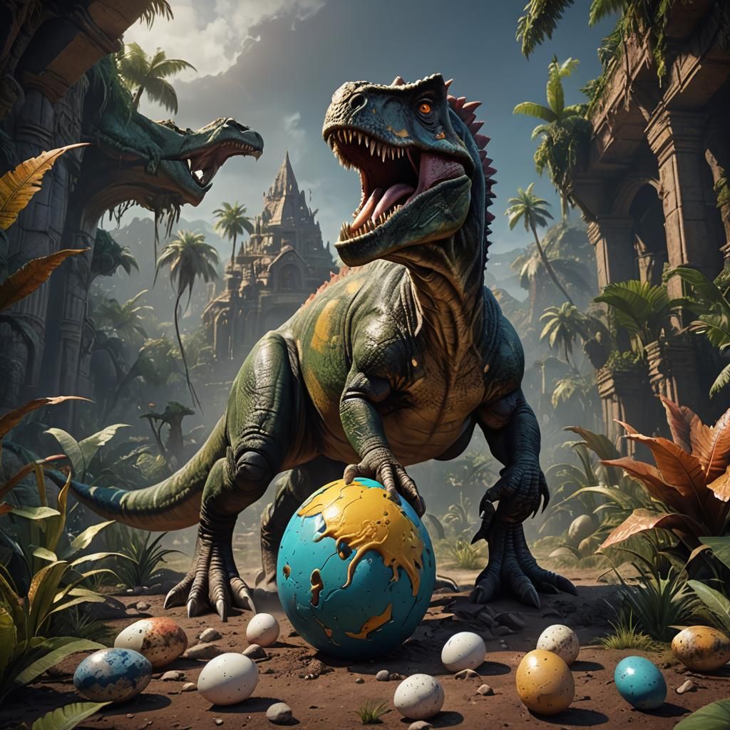 Dinosaur with Egg in Detailed Matte Painting
