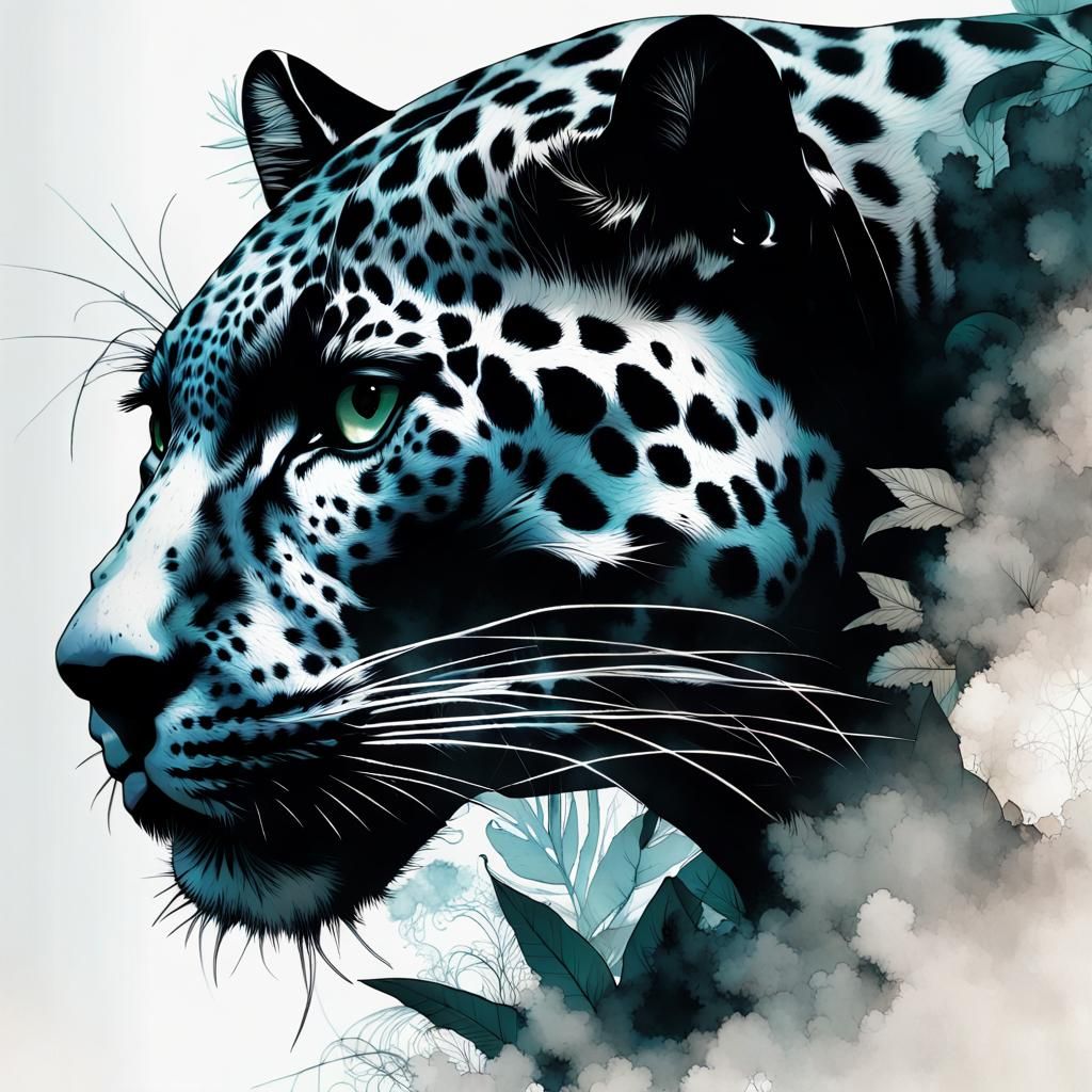 Black Jaguar Double Exposure Jungle Art