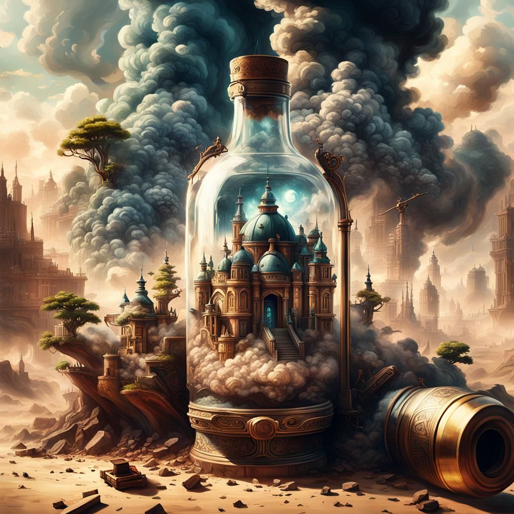 Dramatic Smoke in a Bottle Digital Painting