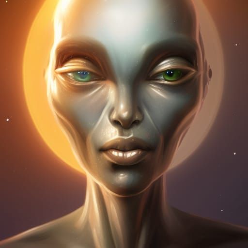 Detailed Grey Alien Portrait in Cosmic Setting