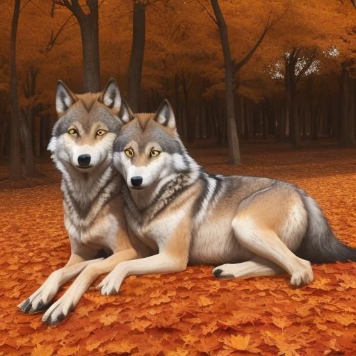 Wolves in Autumn Leaves