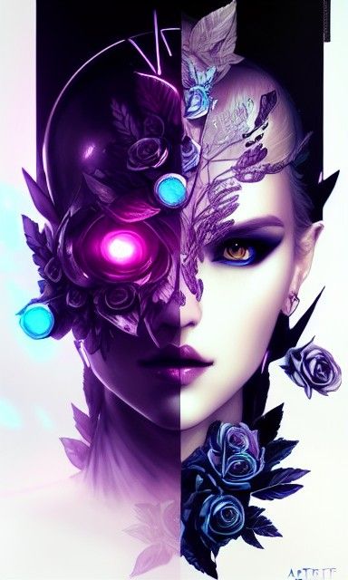 Cyberpunk Robot Fox with Roses and Grid Breastplate