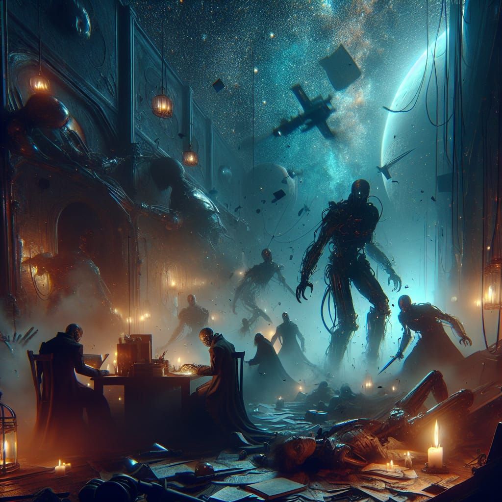 Melancholy Sci-Fi Scene in Romantic Chiaroscuro Style