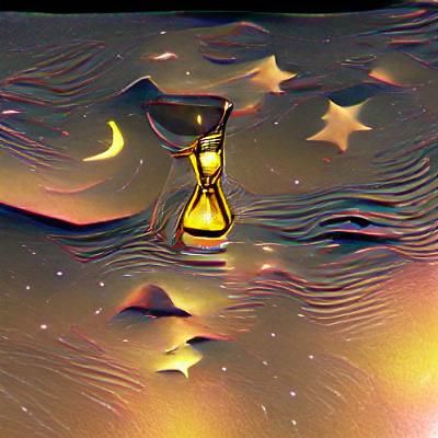 Hourglass Filled with Liquid Gold Under Stars