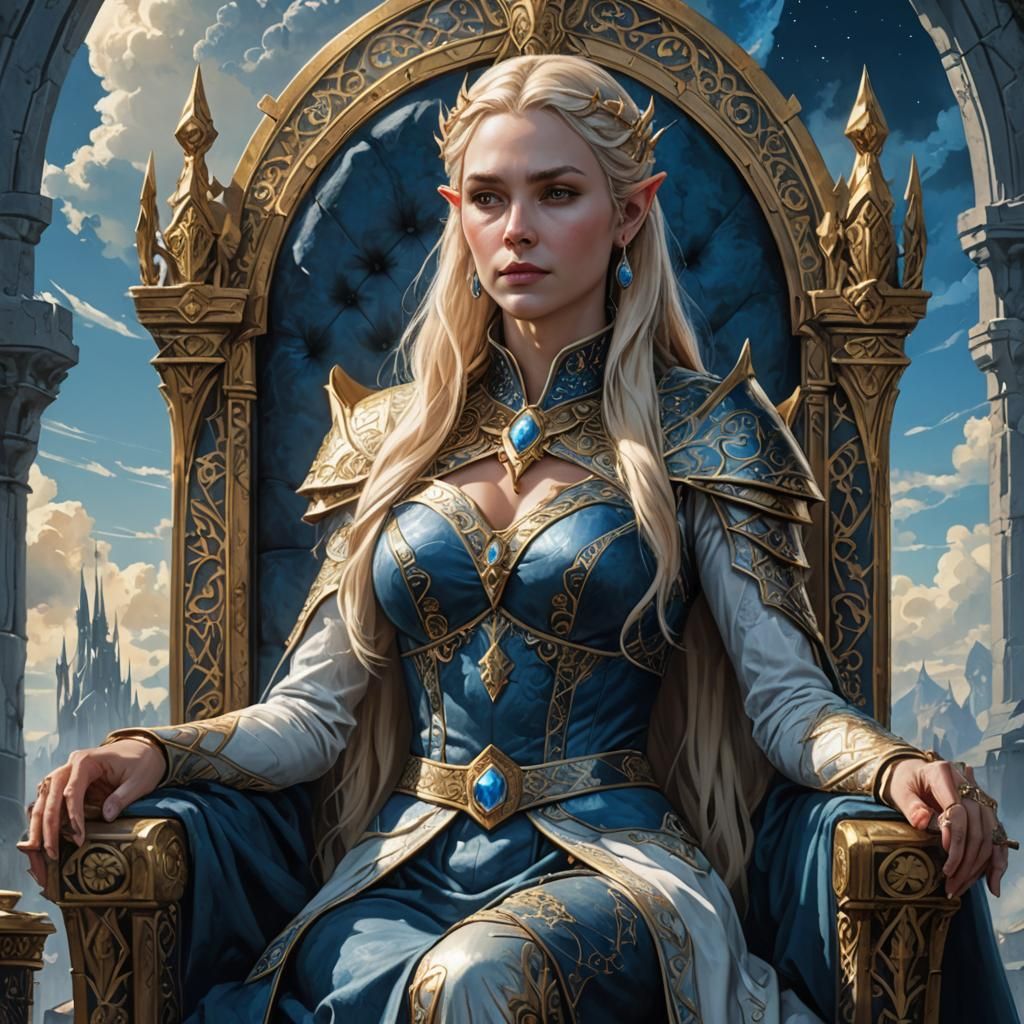 Elvish Empress on Throne in Concept Art Style