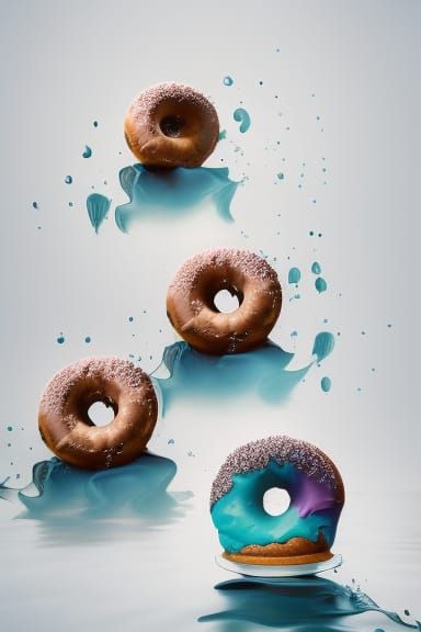 Doughnut Swimming on Ice Cream Lake: Digital Illustration