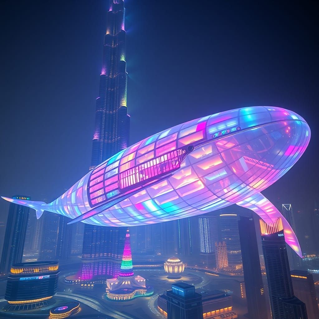 Whale Lamp Envelops Burj Khalifa in Bioluminescent Glow