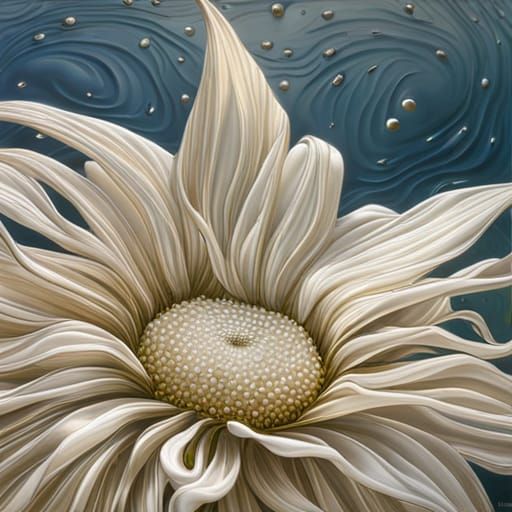 Surreal Glass Daisy Sculpture in Ornate Rococo Style