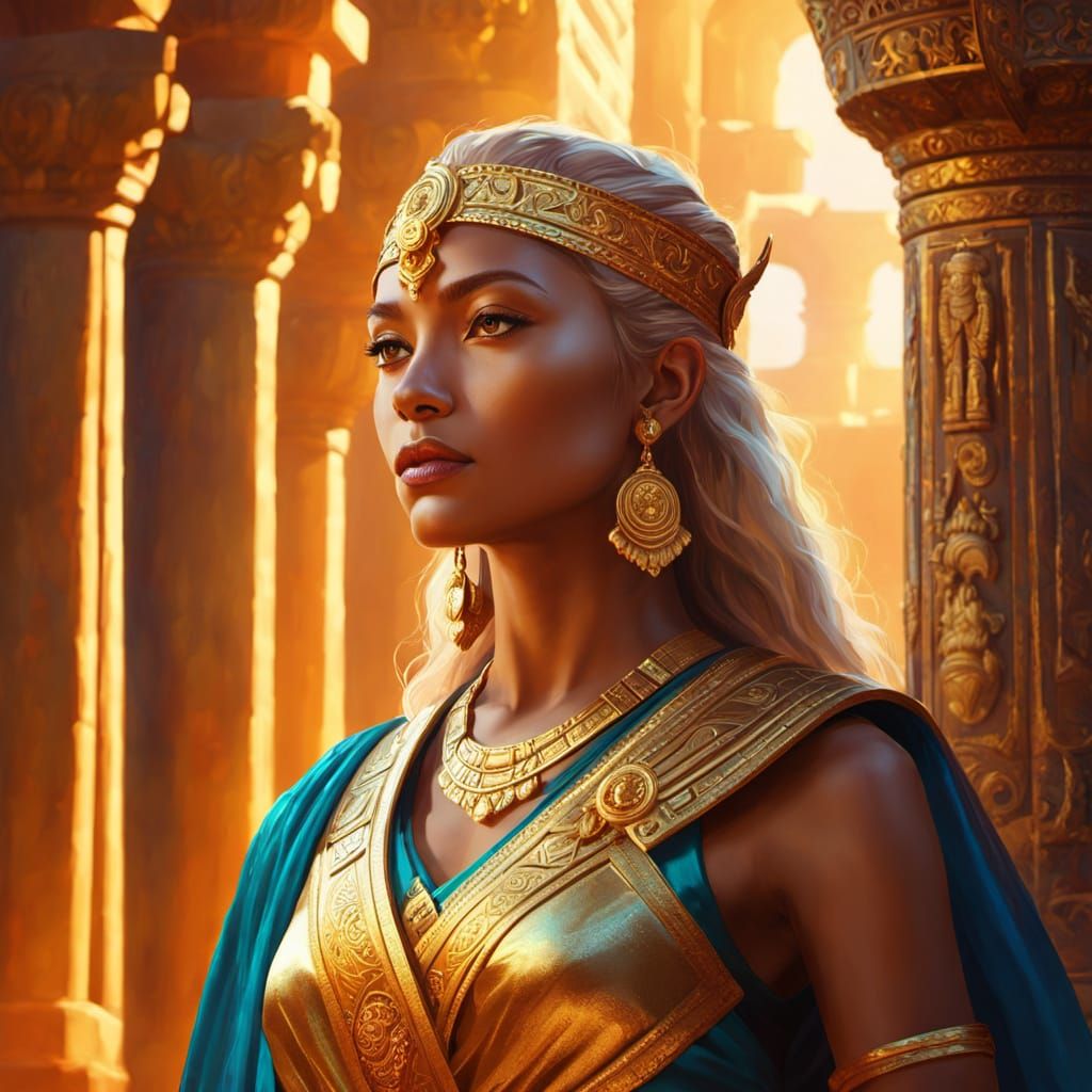 Majestic Leo Goddess in Temple Concept Art