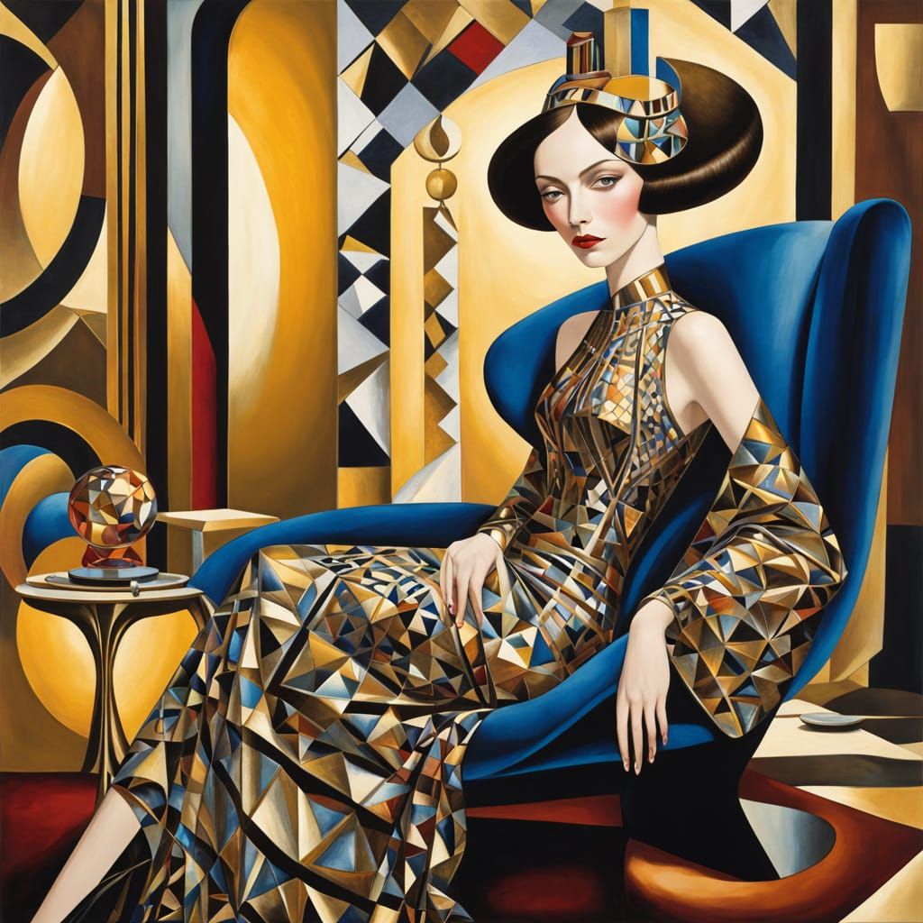Elegant Woman in Cubistic Art Deco Style
