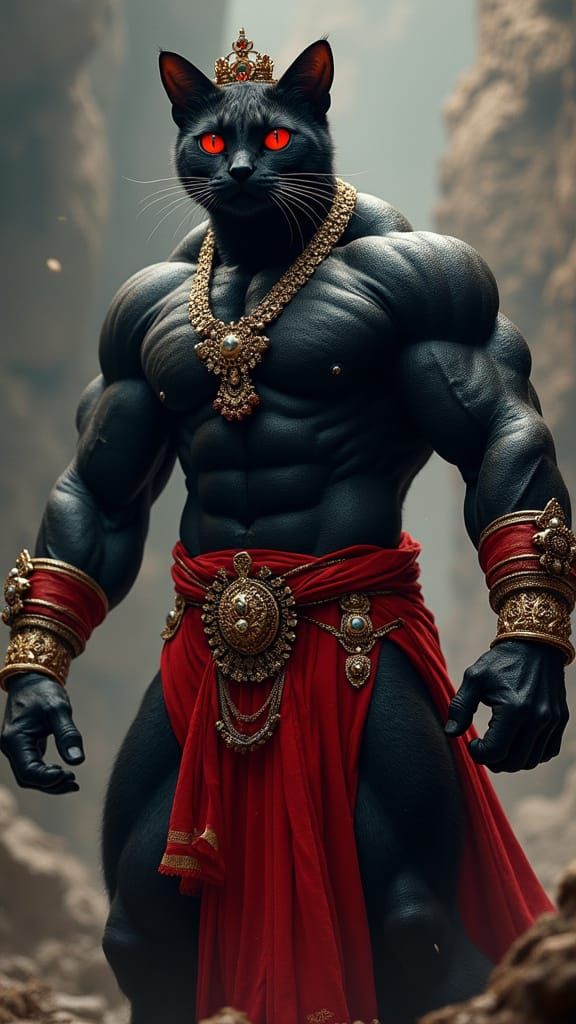 Muscular Black Demon Cat in Sari: 4K Ultra Detail