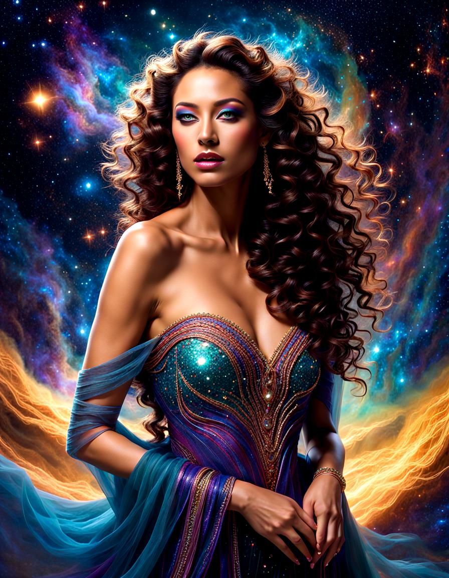 Radiant Cosmic Goddess with Ethereal Glow