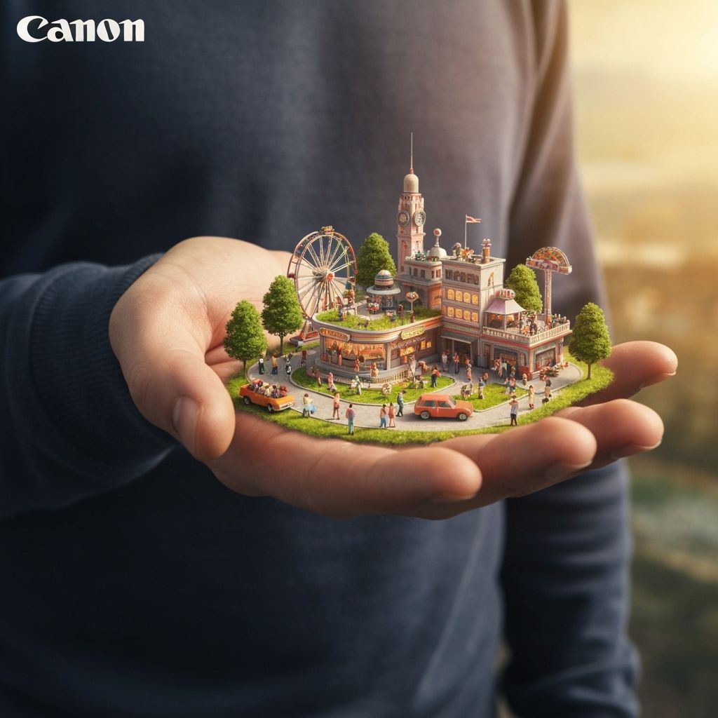 Miniature Theme Park Inside a Hand, Detailed Art