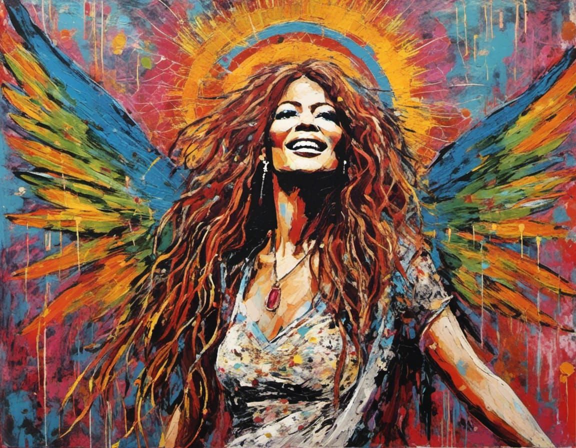 Janis Joplin as Angel in Outsider Art Style