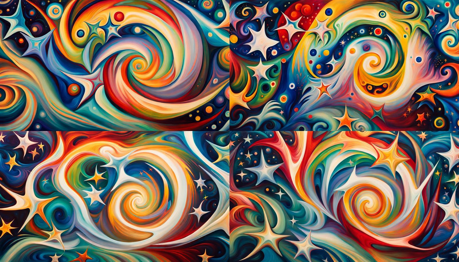 Iridescent Stars in Cosmic Energy Whirlpools: Abstract Art