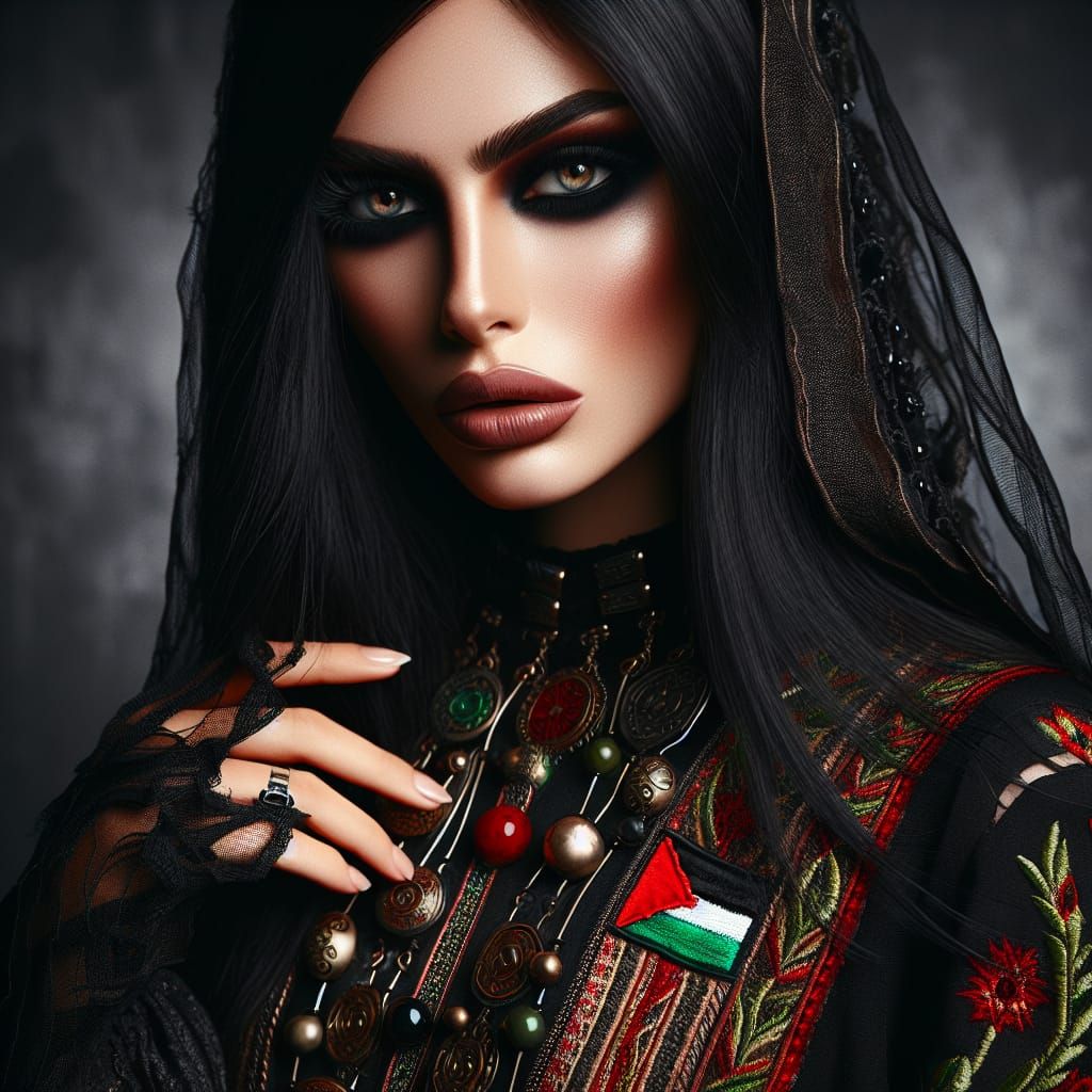 Mysterious Palestinian Gothic Beauty in Black