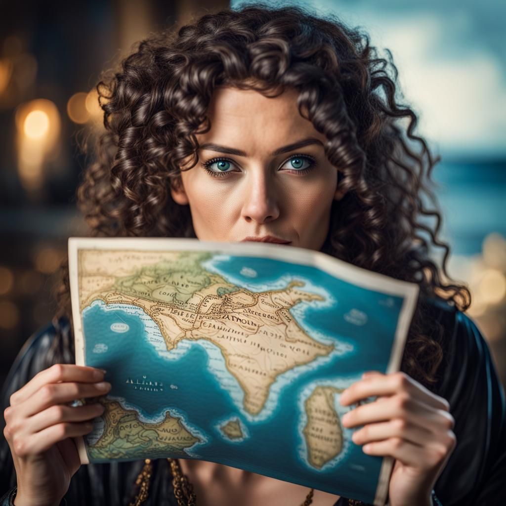 Pirate Captain Holding Atlantis Maps Illustration