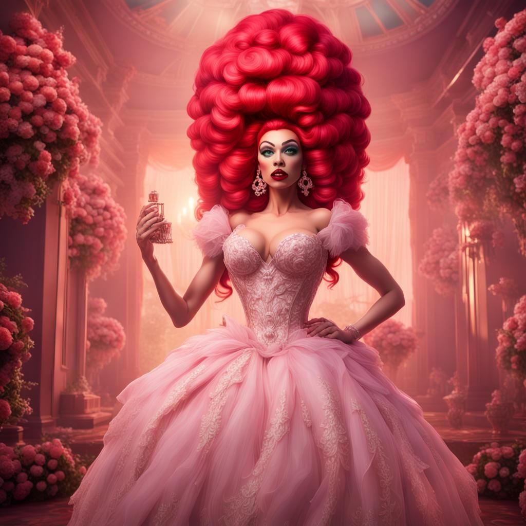 Two Drag Queens Kissing in Wedding Dresses