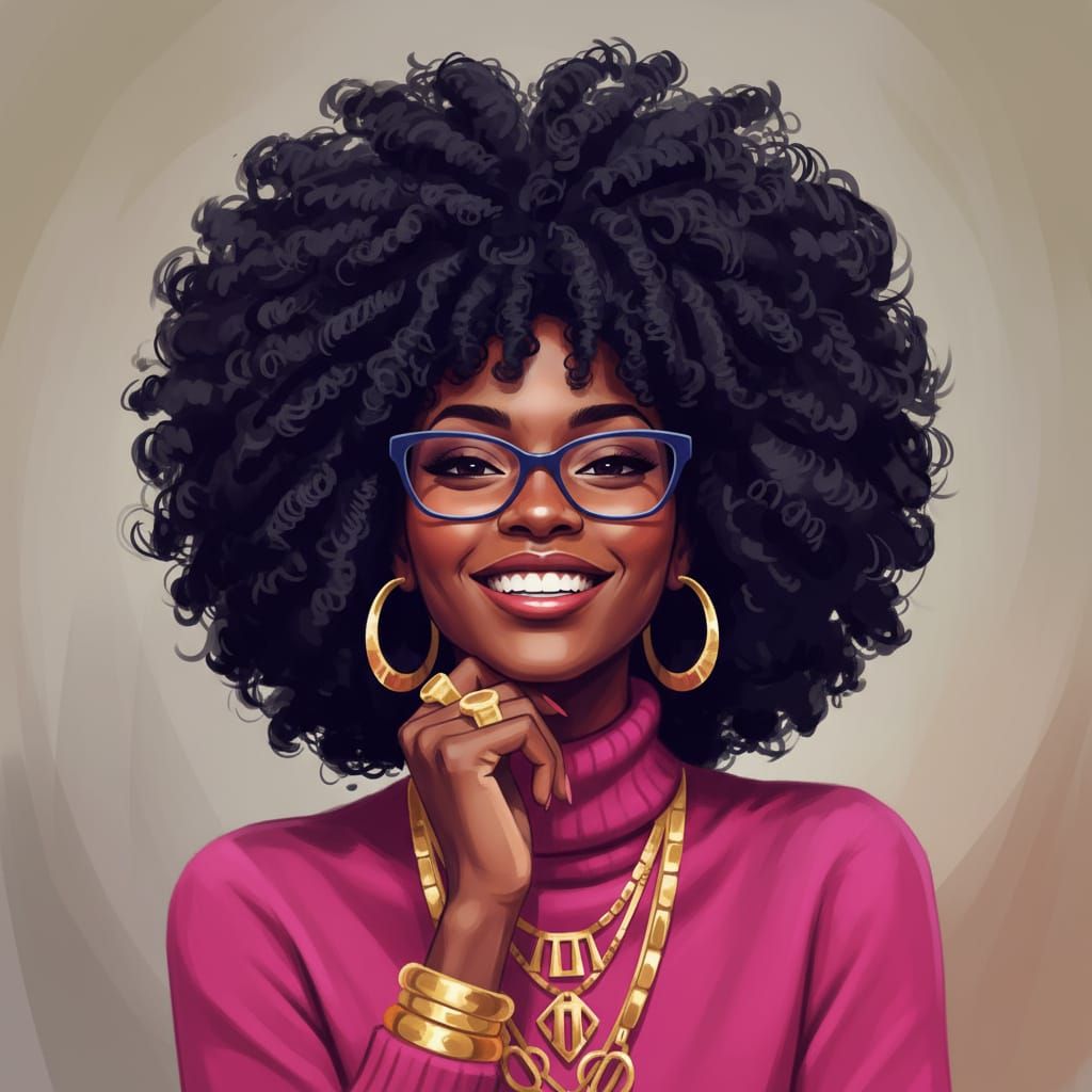 Stylised Black Woman with Afro and Glasses