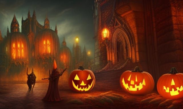 Skeleton Warrior Guarding Jack-o'-Lantern Castle