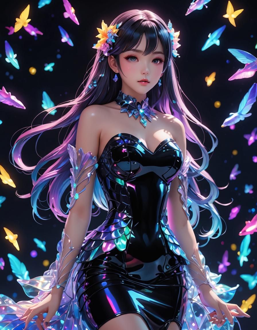 Holographic Mermaid in Rainbow Dress, 3D Anime Art