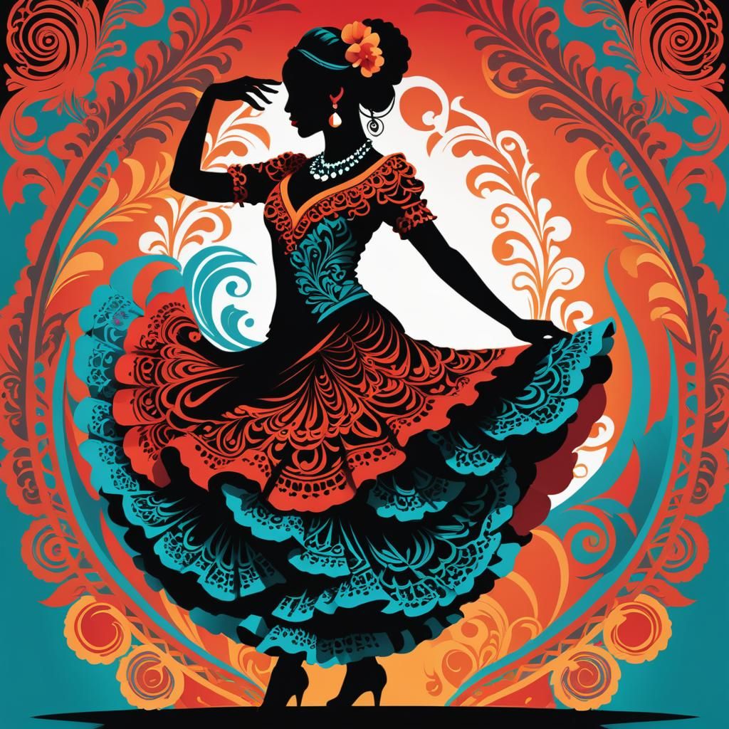 Flamenco Dancer Silhouette in Vivid Colors
