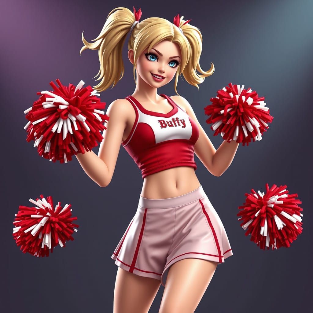 Vibrant Cheerleader Vampire Slayer in Anime-Inspired 3D Art