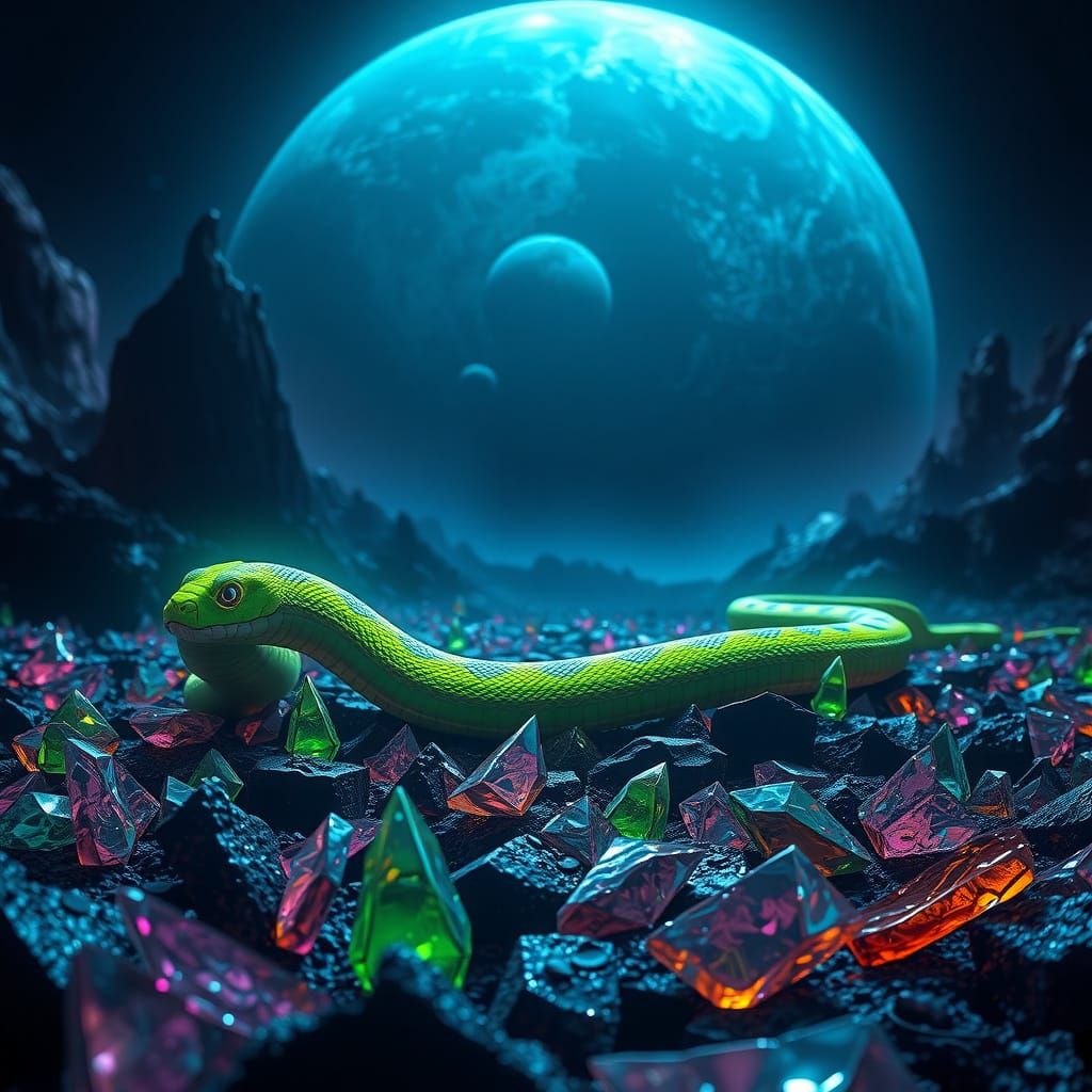 Bioluminescent Zombie Snake Slithers Across Alien Crystal Sh...
