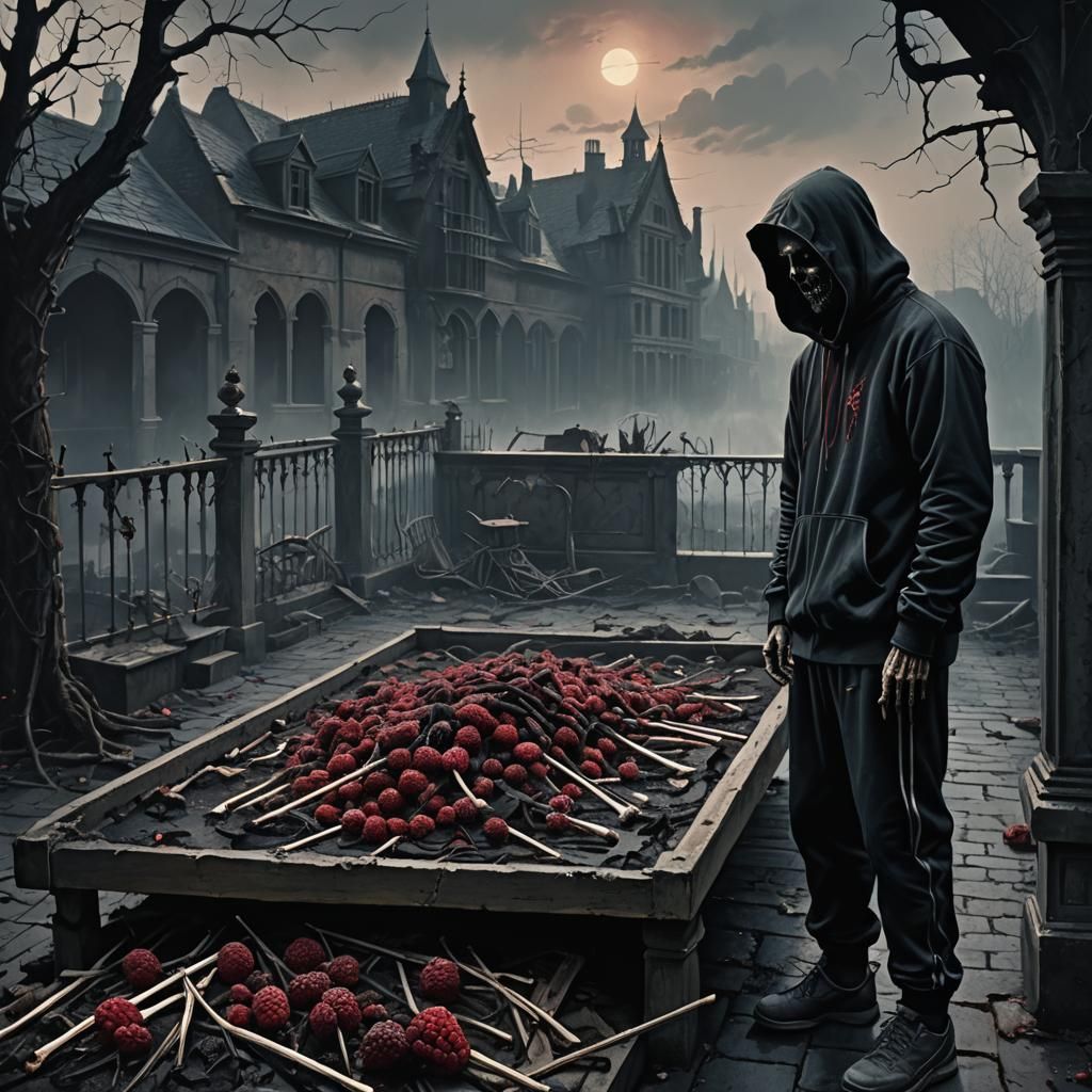 Gothic Horror Raspberry on Bones Illustration