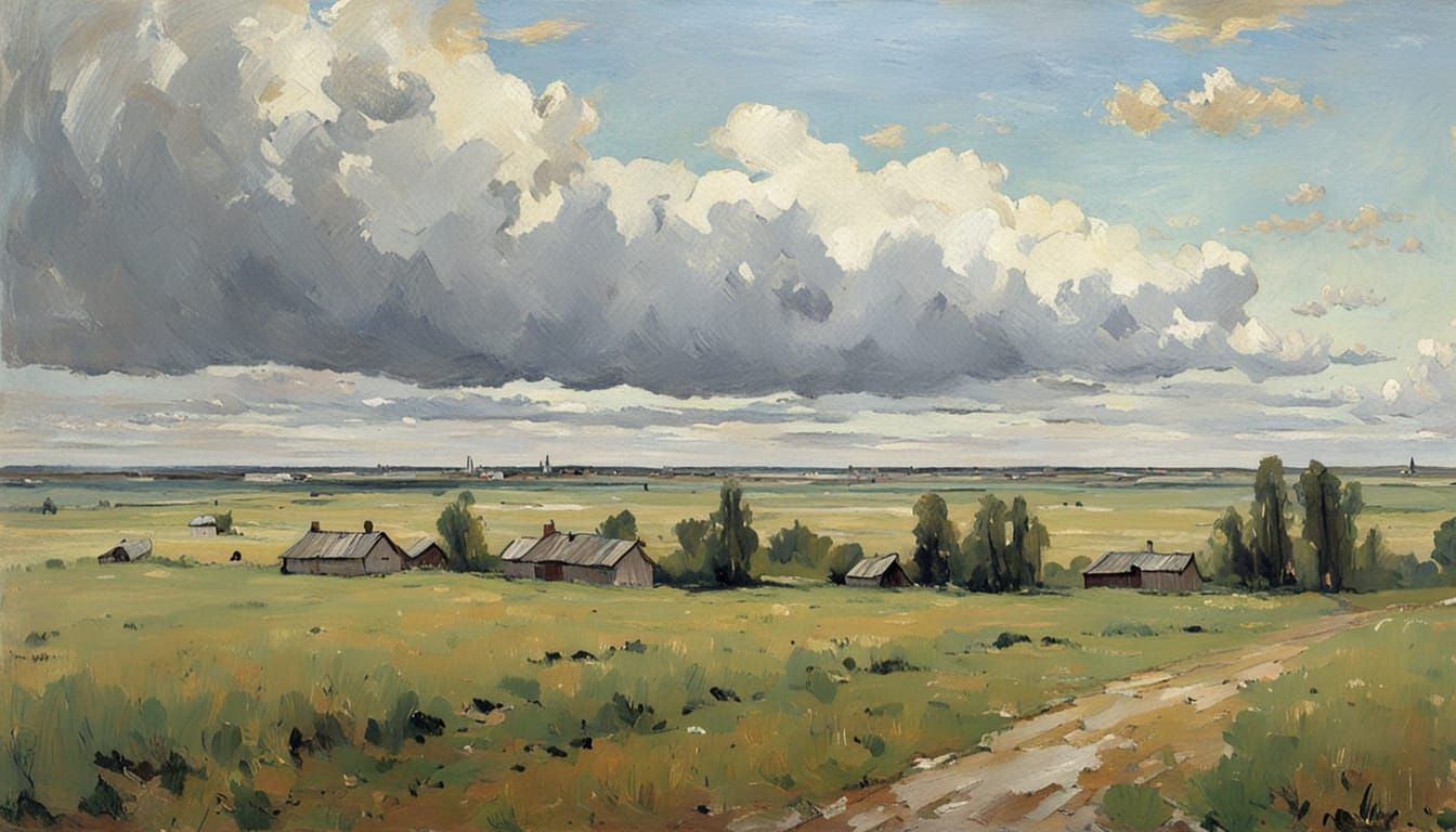 Russian Meadow as Oil Painting in Levitan Style