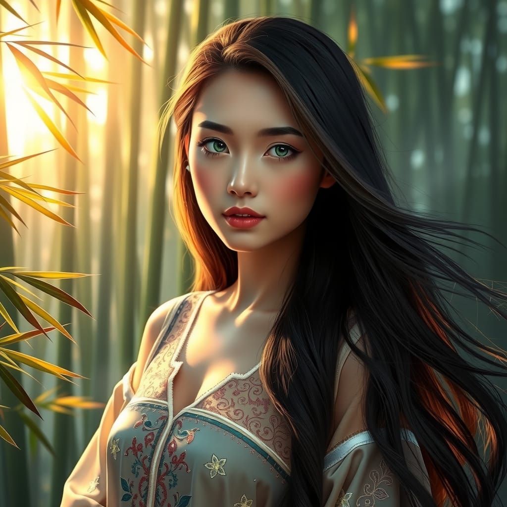 Asian Goddess in Bamboo Forest, Tang Dynasty Inspiration
