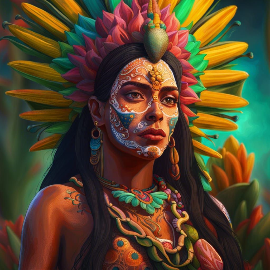 Mayahuel, Aztec Goddess of Maguey: Hyperrealistic Portrait