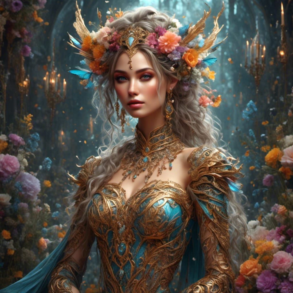 Hand-Drawn Pixie in Bridal Elegance Coloring Book Style