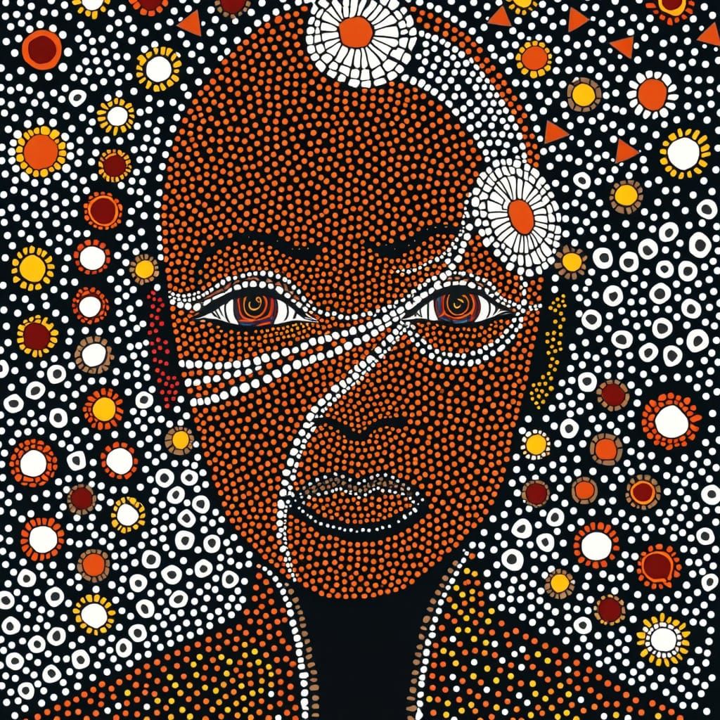 Wandjina Inspired Aboriginal Dot Painting Portrait