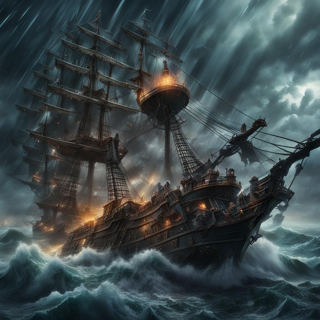 Pirate Ship Battle During a Storm: Digital Matte Painting
