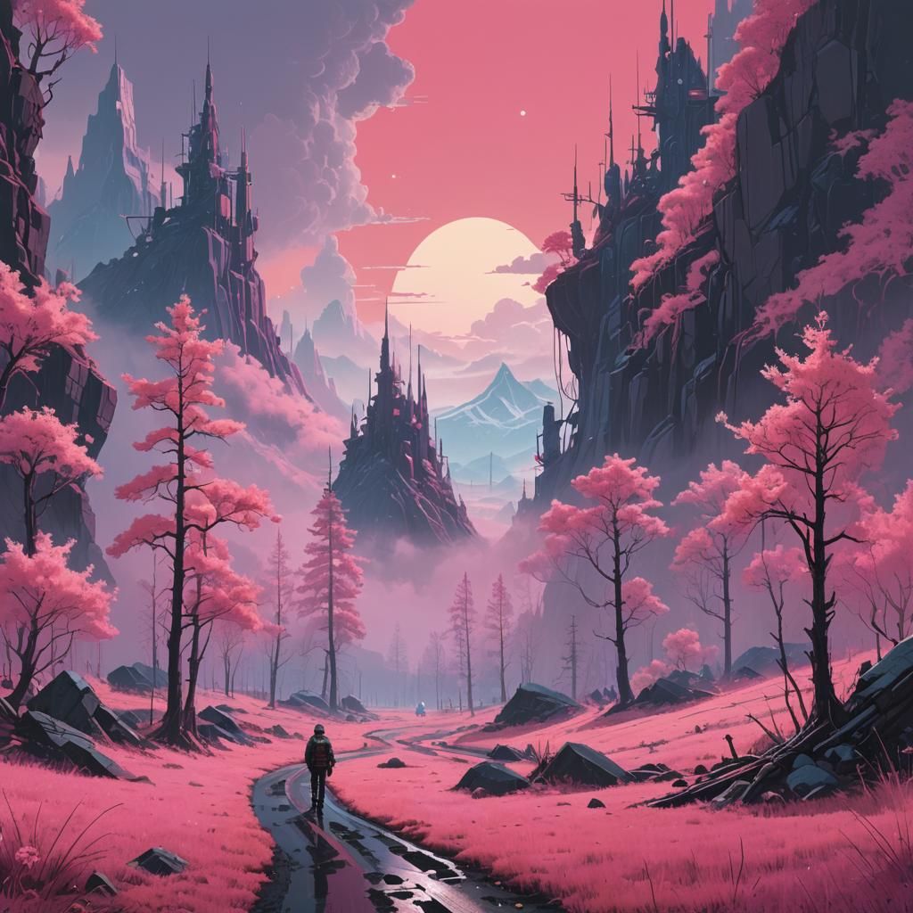 Luminous Pink Alien World in Neon Style